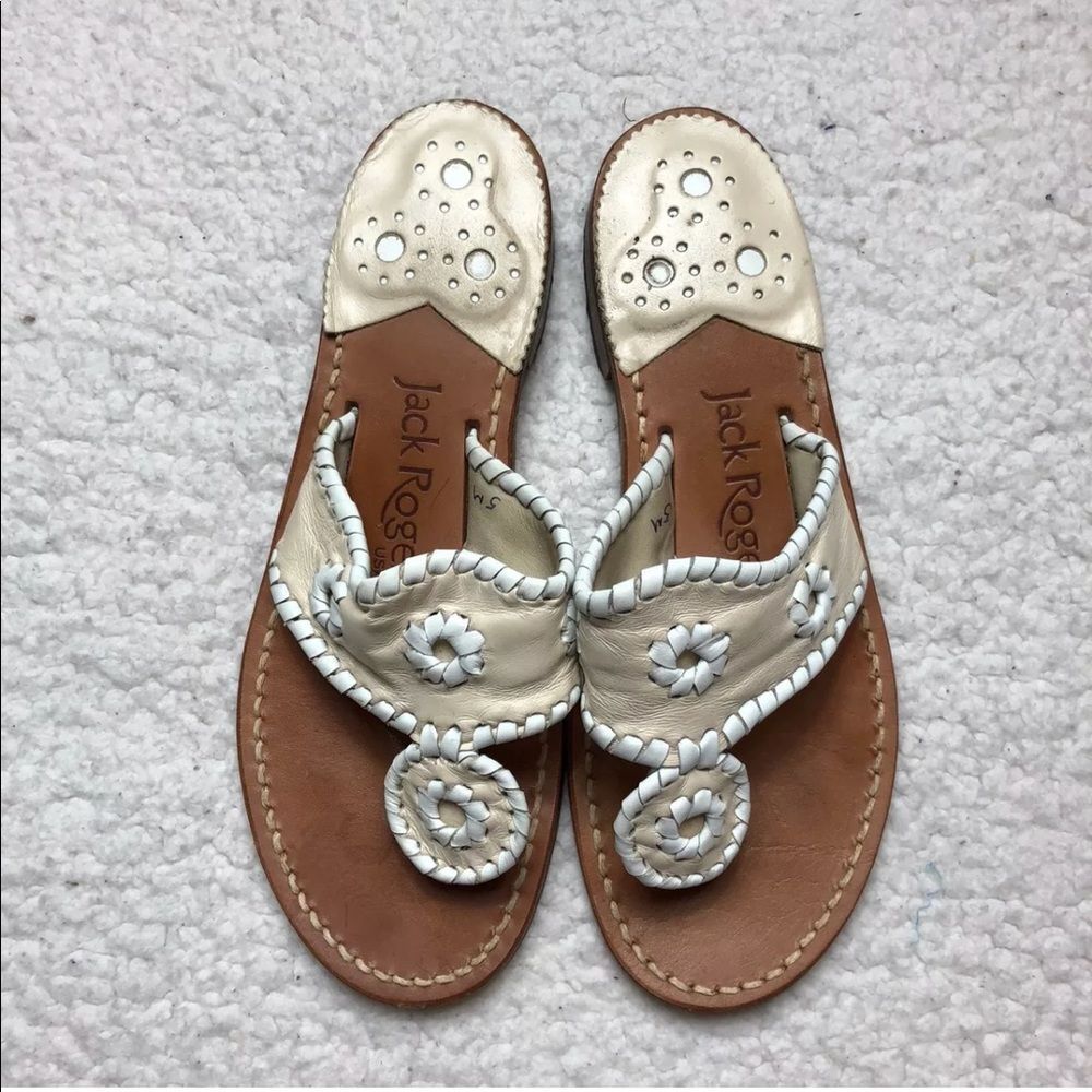 Jack Rogers Hamptons flat sandals cream white